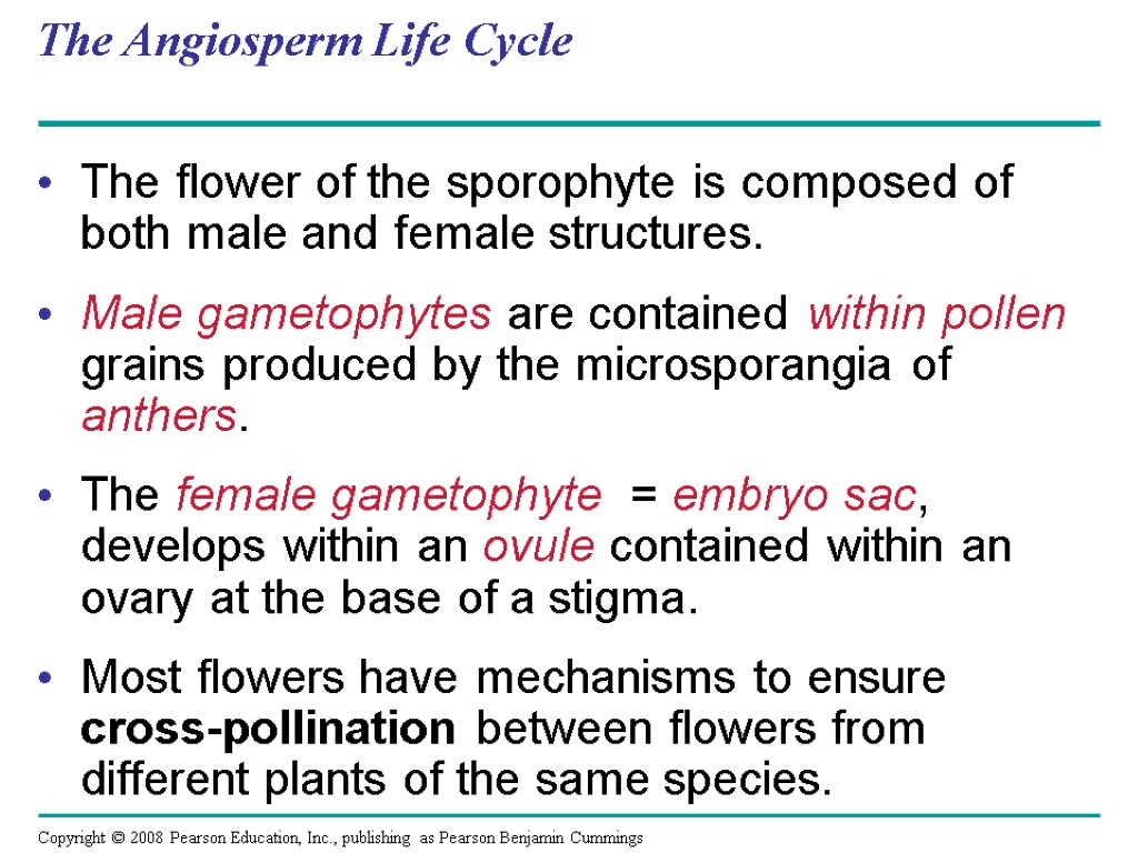 The Angiosperm Life Cycle The flower of the sporophyte is composed of both male